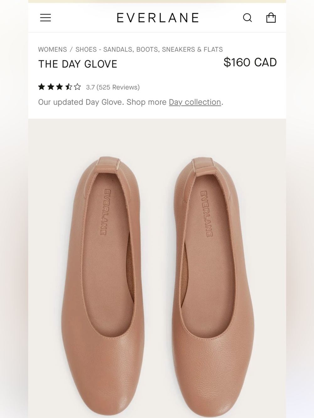 Everlane Tan Leather Day Glove Ballet Flats